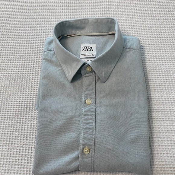 Zara Men's Short Sleeve Light Gray Relaxed Fit Shirt Size M - Picture 1 of 5